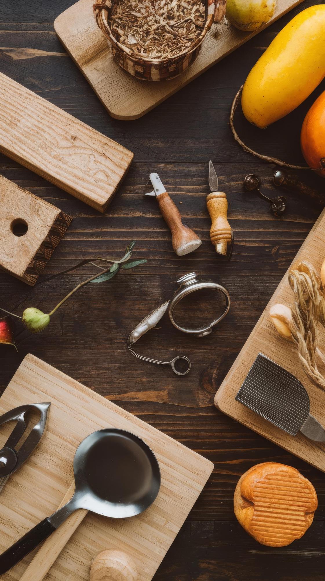 Angolo di cucina con attrezzi artigianali